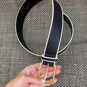~ESCADA LAUREL Italy Black/White Leather Gold Hardware Belt~34~NEW!~RARE!~